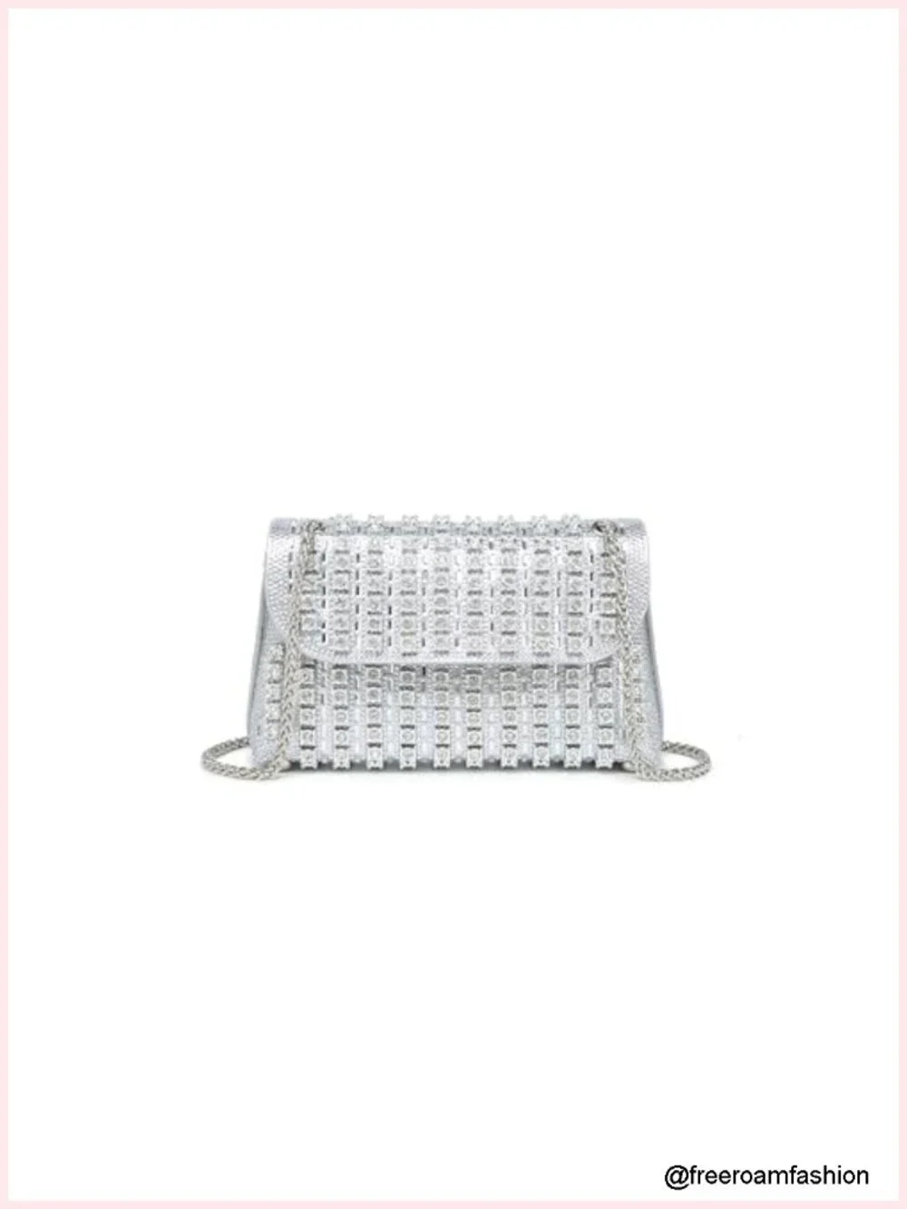 Rhinestone Crystal Embellished Evening Clutch with Chain Strap Flap Closure